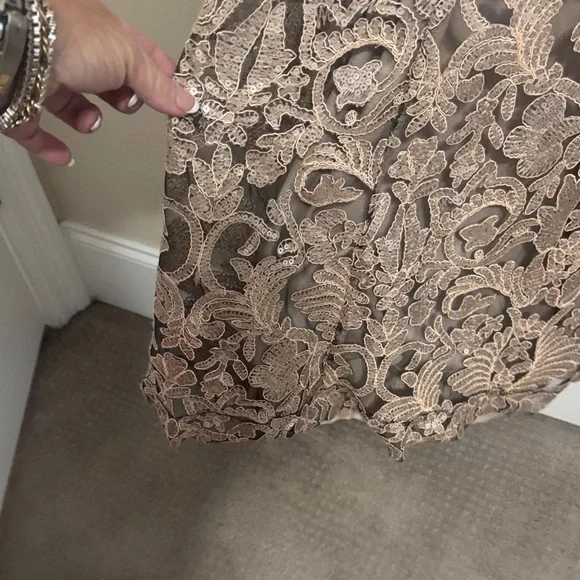 Tadashi Shoji Gold Lace Wedding Dress - Picture 5 of 16